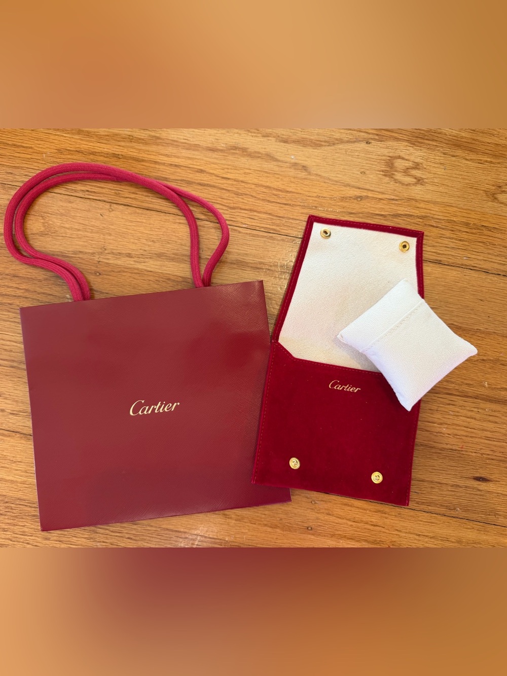 Cartier Authentic Red Jewelry Bracelet Travel Pouch and Shopping Bag Set